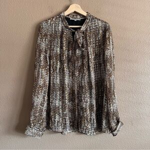 Daniel Rainn Chevron Print Brown and Tan Front Tie Blouse Size XXL